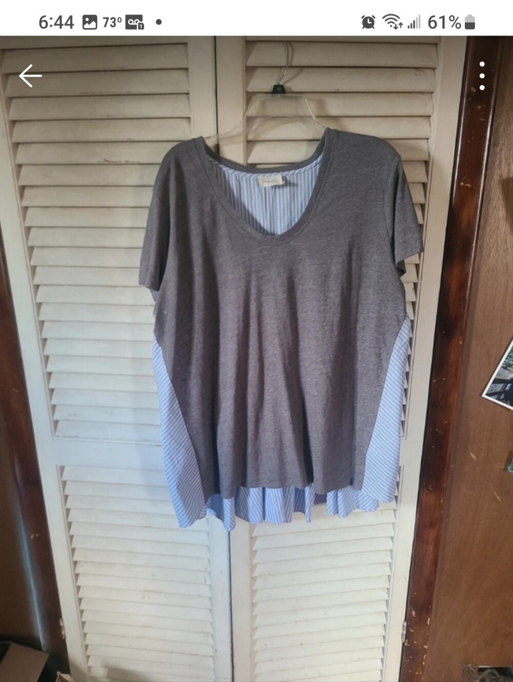 Casual Blue Pinstripe and Gray Raglan Women’s Top
